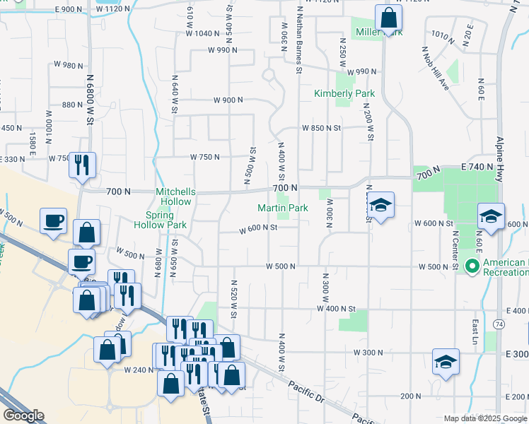 map of restaurants, bars, coffee shops, grocery stores, and more near 641 North 420 West in American Fork