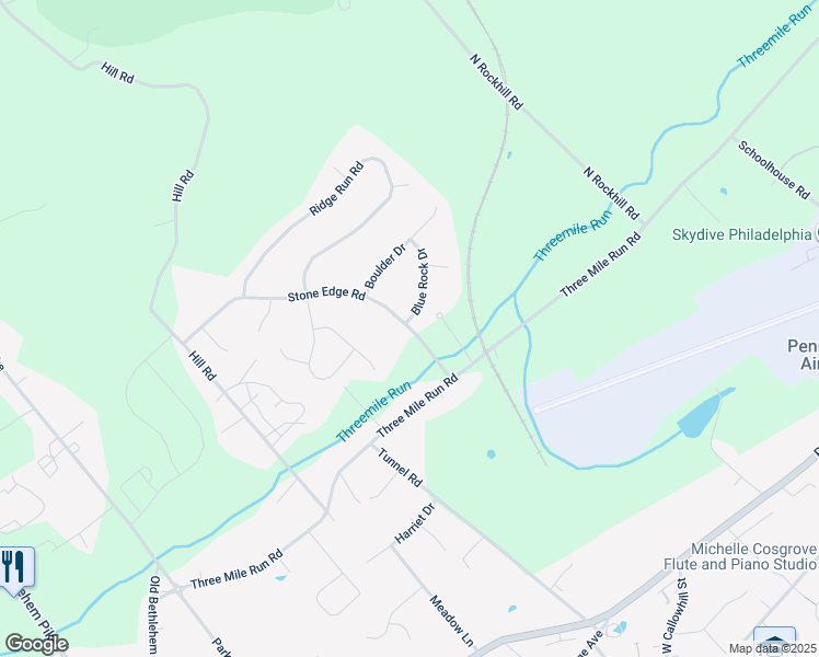 map of restaurants, bars, coffee shops, grocery stores, and more near 8 Stone Edge Road in Sellersville