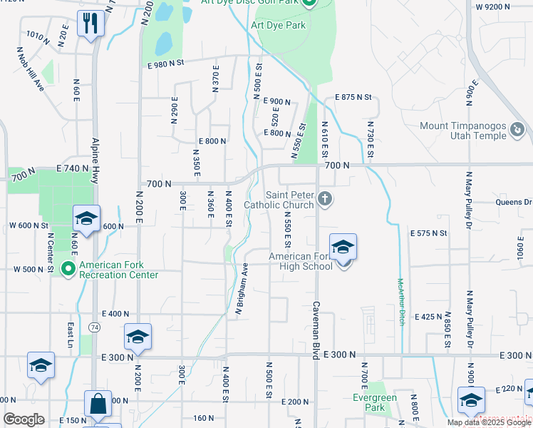 map of restaurants, bars, coffee shops, grocery stores, and more near 481 580 North in American Fork