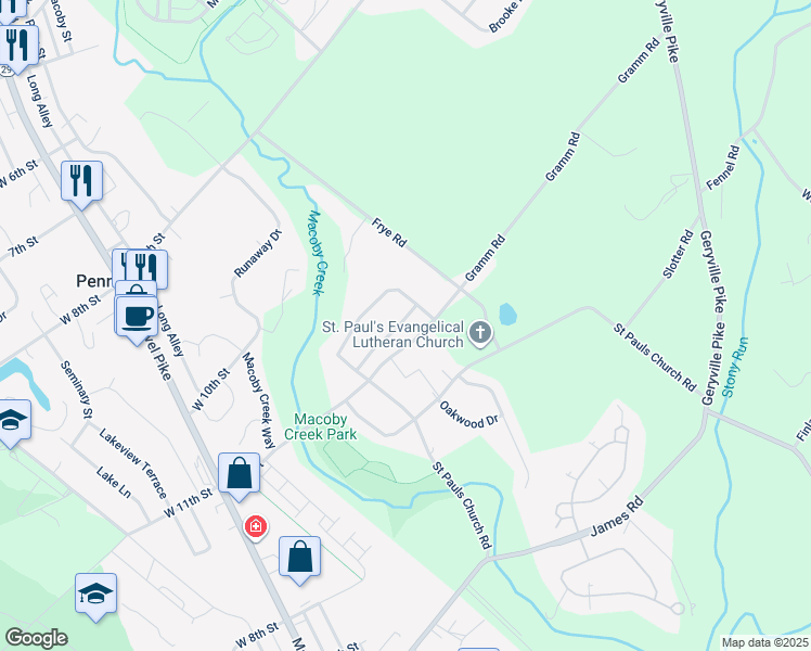 map of restaurants, bars, coffee shops, grocery stores, and more near 3002 Saddlewood Drive in Pennsburg