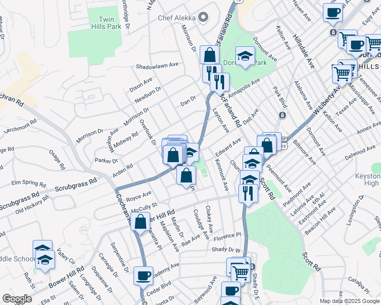 map of restaurants, bars, coffee shops, grocery stores, and more near 17 Beverly Road in Pittsburgh