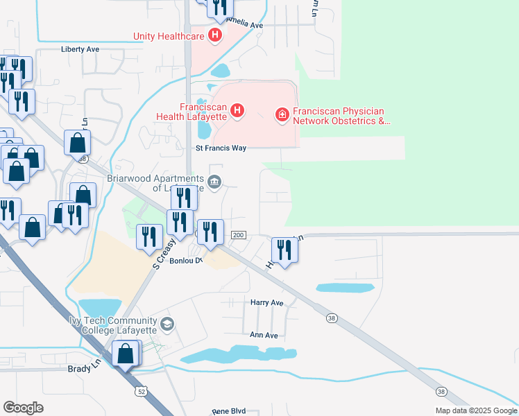 map of restaurants, bars, coffee shops, grocery stores, and more near 3763 Winston Drive in Lafayette