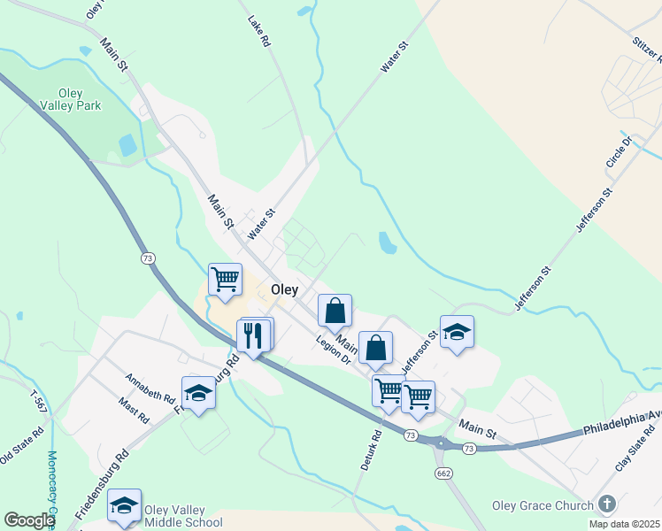 map of restaurants, bars, coffee shops, grocery stores, and more near 19 Meeting House Lane in Oley