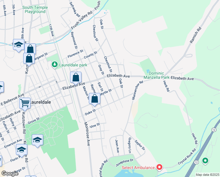 map of restaurants, bars, coffee shops, grocery stores, and more near 3221 Gray Street in Laureldale