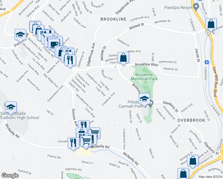 map of restaurants, bars, coffee shops, grocery stores, and more near 1402 Wareman Avenue in Pittsburgh