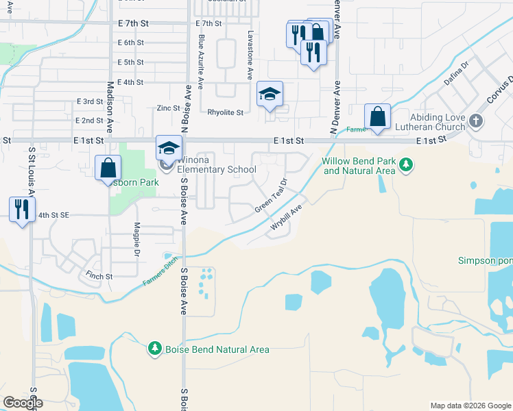 map of restaurants, bars, coffee shops, grocery stores, and more near 320 Greenteal Drive in Loveland