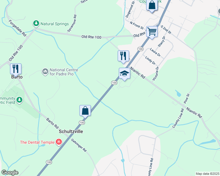 map of restaurants, bars, coffee shops, grocery stores, and more near 1406 Route 100 in Barto