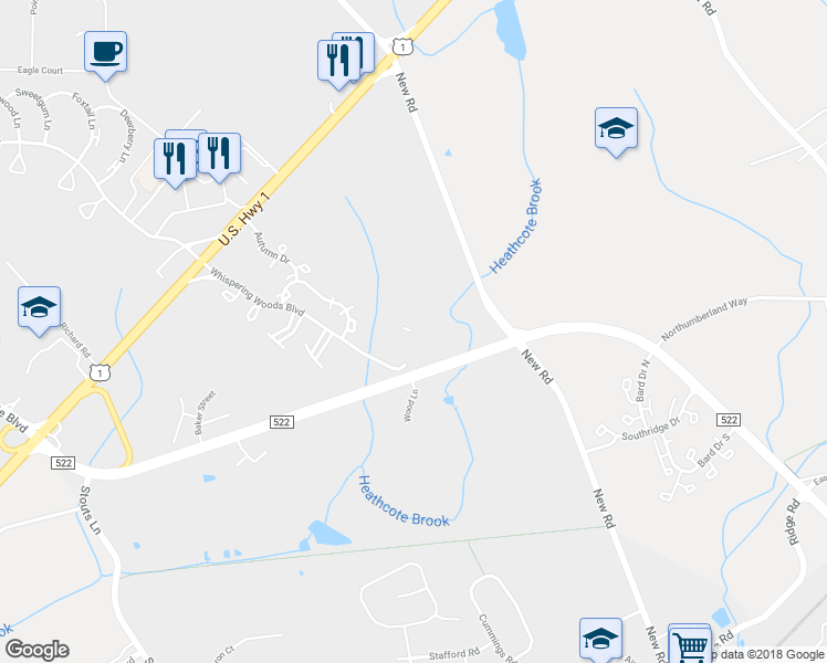 map of restaurants, bars, coffee shops, grocery stores, and more near 5162 Beech Court in South Brunswick Township