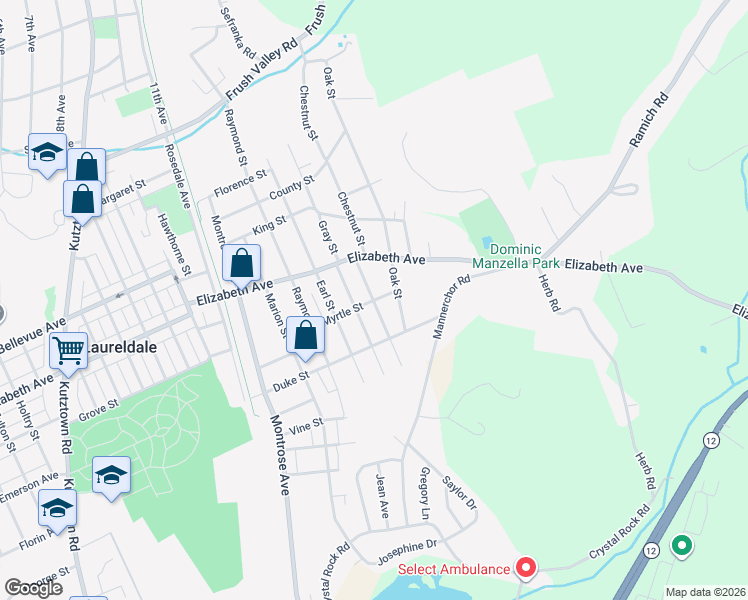 map of restaurants, bars, coffee shops, grocery stores, and more near 3221 Gray Street in Laureldale
