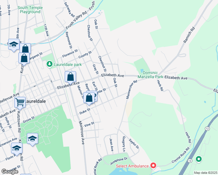 map of restaurants, bars, coffee shops, grocery stores, and more near 3221 Gray Street in Laureldale