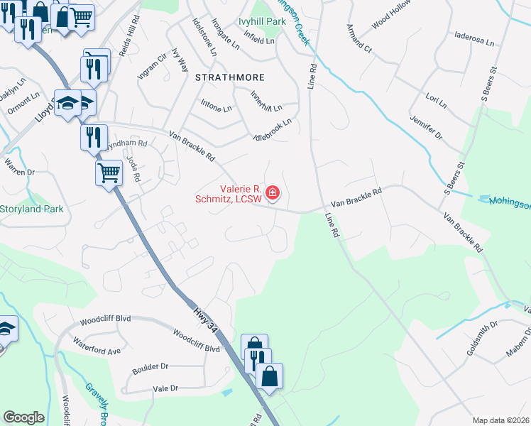 map of restaurants, bars, coffee shops, grocery stores, and more near 18 Juniper Place in Monmouth County