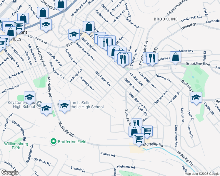 map of restaurants, bars, coffee shops, grocery stores, and more near 1024 Bay Ridge Avenue in Pittsburgh