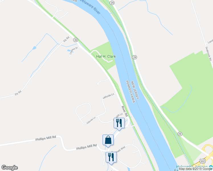 map of restaurants, bars, coffee shops, grocery stores, and more near 2729 River Road in New Hope