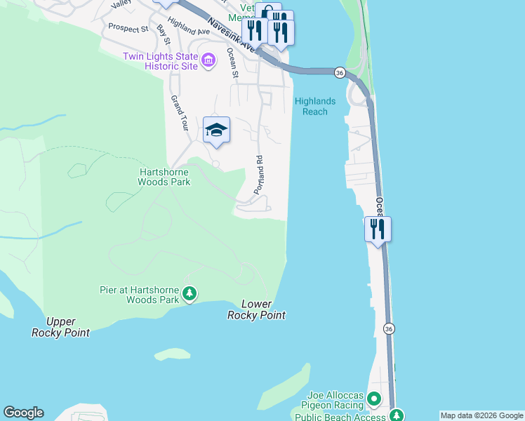 map of restaurants, bars, coffee shops, grocery stores, and more near 159 Portland Road in Highlands