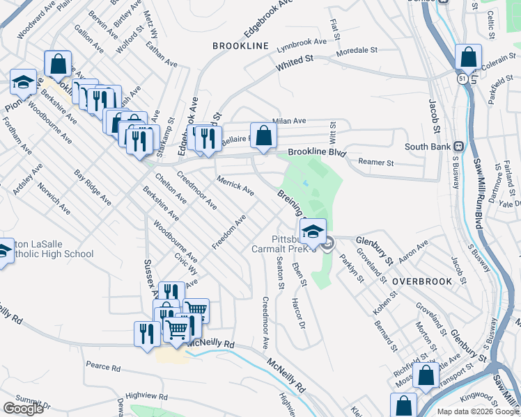 map of restaurants, bars, coffee shops, grocery stores, and more near 1533 Wareman Avenue in Pittsburgh