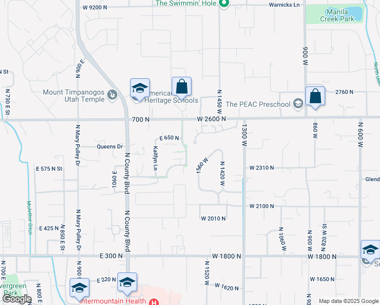 map of restaurants, bars, coffee shops, grocery stores, and more near 598 North 1280 East in American Fork