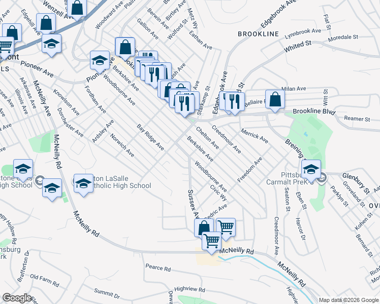 map of restaurants, bars, coffee shops, grocery stores, and more near 1016 Berkshire Avenue in Pittsburgh