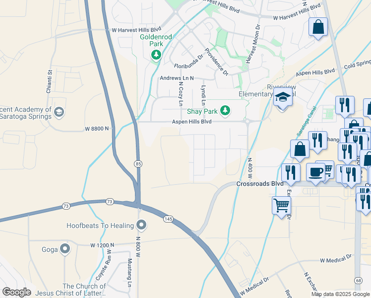 map of restaurants, bars, coffee shops, grocery stores, and more near 1526 North Cozy Lane in Saratoga Springs
