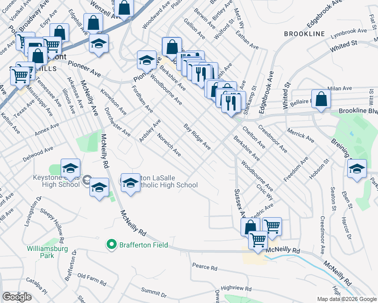 map of restaurants, bars, coffee shops, grocery stores, and more near 904 Fordham Avenue in Pittsburgh