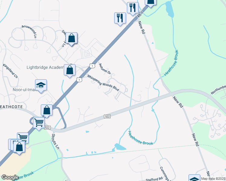 map of restaurants, bars, coffee shops, grocery stores, and more near 2006 Sandlewood Court in South Brunswick Township