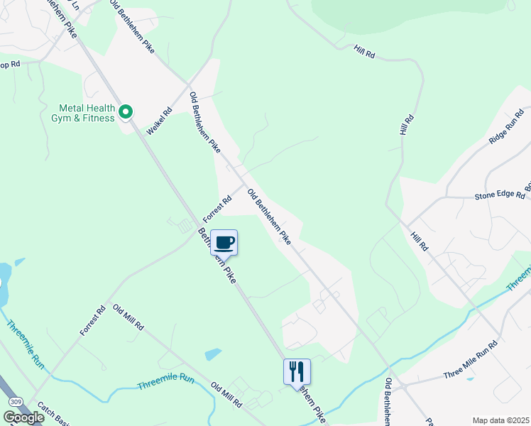 map of restaurants, bars, coffee shops, grocery stores, and more near 2015 Old Bethlehem Pike in Quakertown
