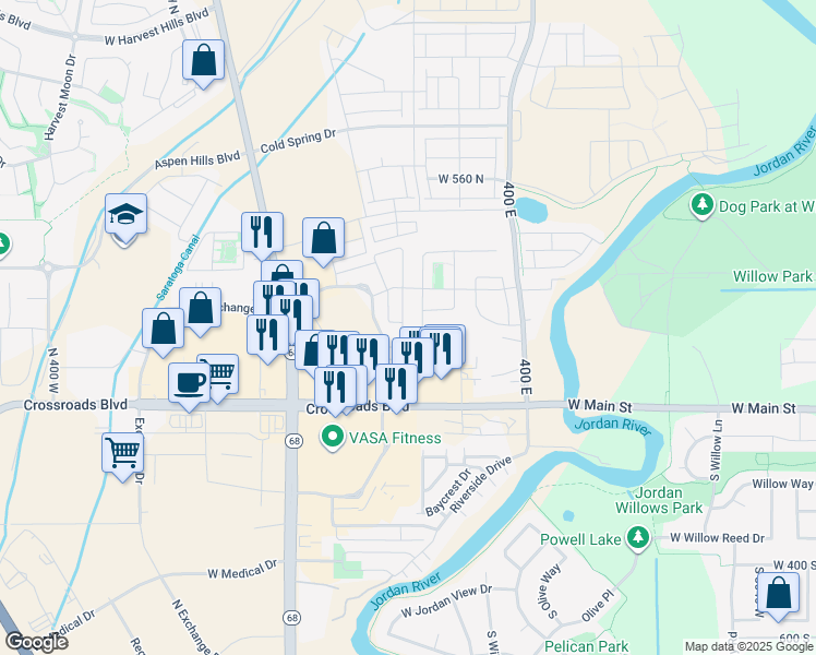 map of restaurants, bars, coffee shops, grocery stores, and more near 1570 Venetian Way in Saratoga Springs