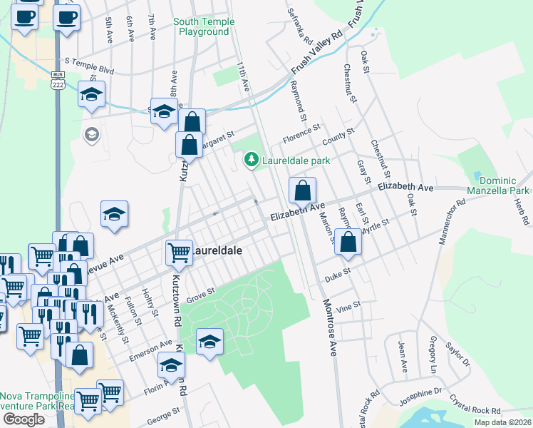 map of restaurants, bars, coffee shops, grocery stores, and more near 1415 Park Place in Laureldale