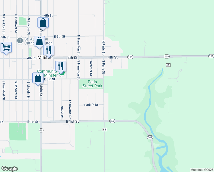 map of restaurants, bars, coffee shops, grocery stores, and more near 674 East 3rd Street in Minster
