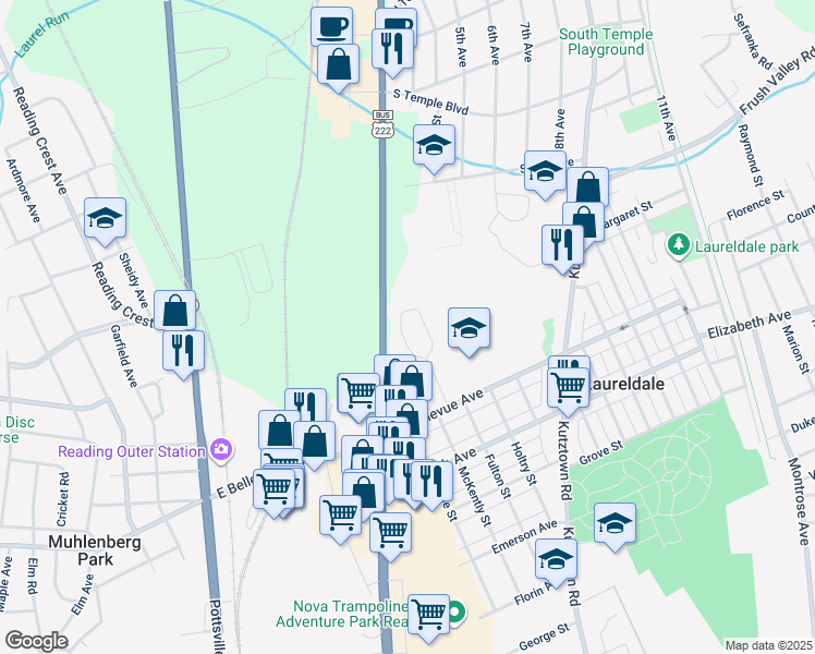 map of restaurants, bars, coffee shops, grocery stores, and more near 3527 West Kent Road in Laureldale