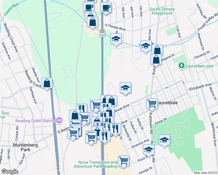 map of restaurants, bars, coffee shops, grocery stores, and more near 3527 West Kent Road in Laureldale
