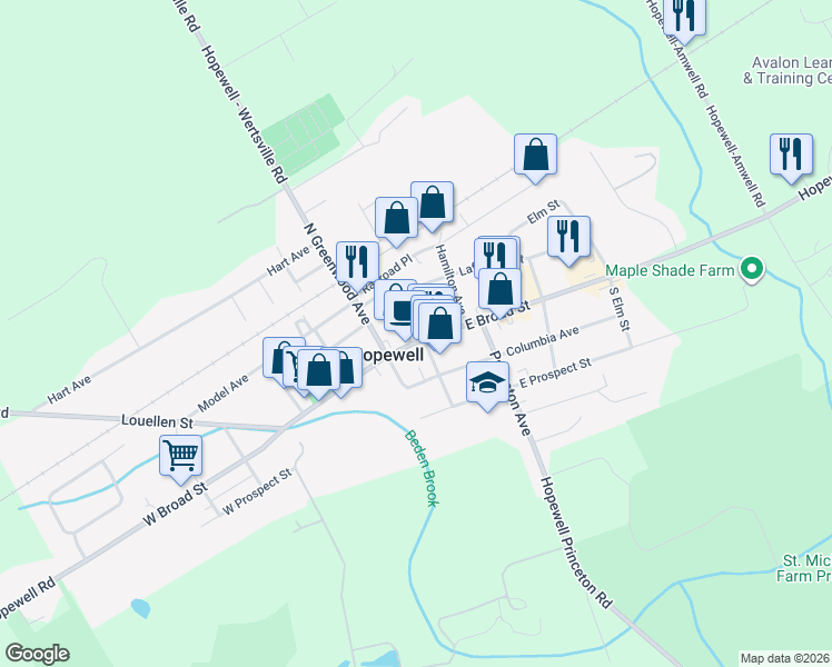 map of restaurants, bars, coffee shops, grocery stores, and more near 14 Blackwell Avenue in Hopewell