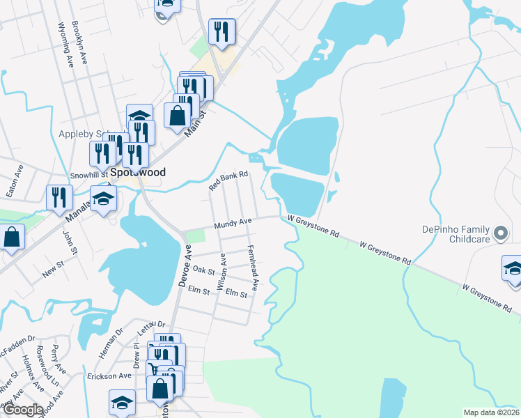 map of restaurants, bars, coffee shops, grocery stores, and more near 37 Brookside Road in Spotswood
