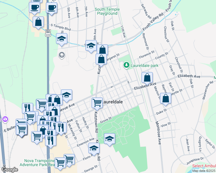 map of restaurants, bars, coffee shops, grocery stores, and more near 3520 Arlington Street in Laureldale