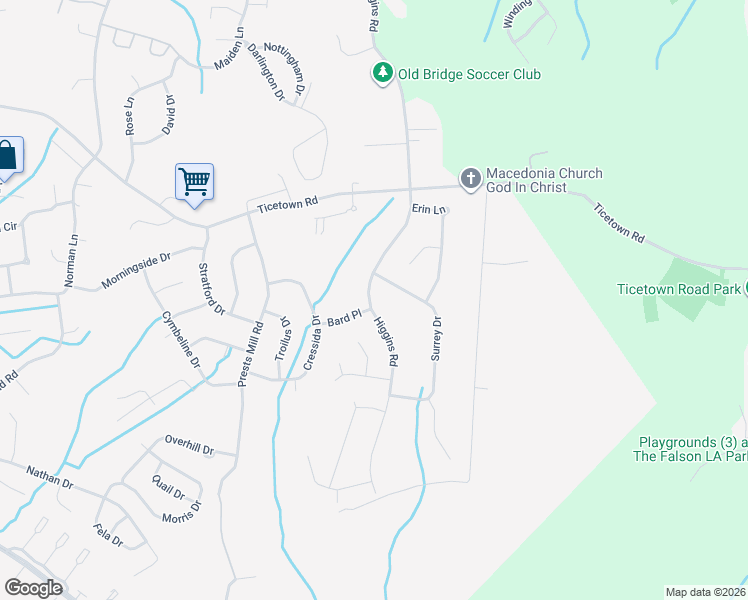 map of restaurants, bars, coffee shops, grocery stores, and more near 1 Surrey Drive in Old Bridge