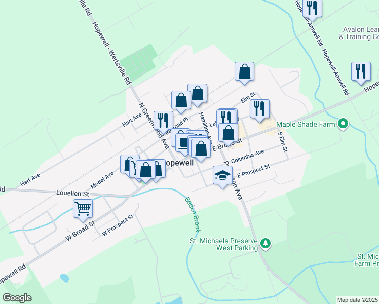 map of restaurants, bars, coffee shops, grocery stores, and more near 14 Blackwell Avenue in Hopewell