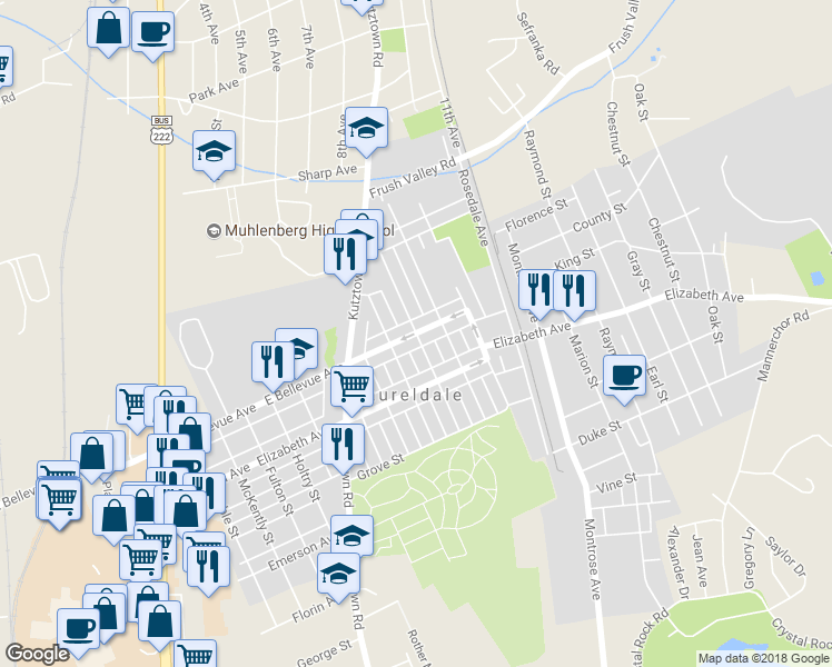 map of restaurants, bars, coffee shops, grocery stores, and more near 3498 Arlington Street in Laureldale
