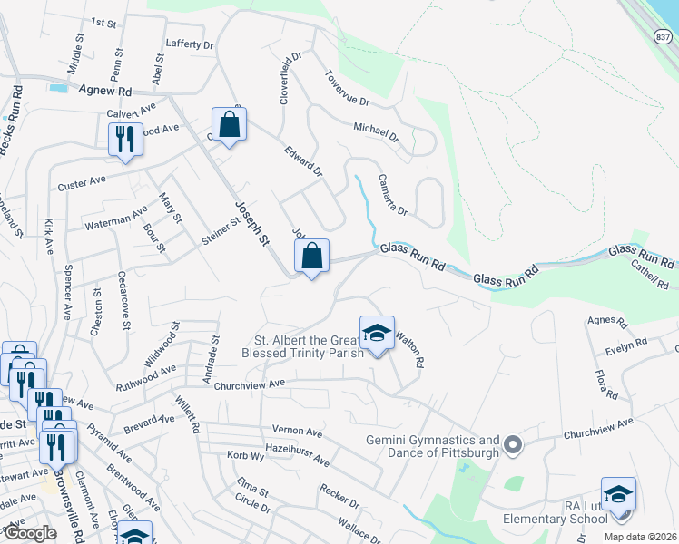 map of restaurants, bars, coffee shops, grocery stores, and more near 1021 Joseph Street in Pittsburgh