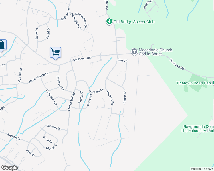 map of restaurants, bars, coffee shops, grocery stores, and more near 1 Surrey Drive in Old Bridge