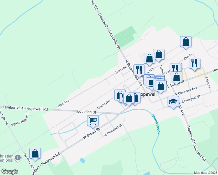 map of restaurants, bars, coffee shops, grocery stores, and more near 1 Newell Place in Hopewell