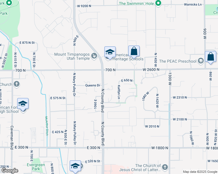 map of restaurants, bars, coffee shops, grocery stores, and more near 1121 East 580 North in American Fork