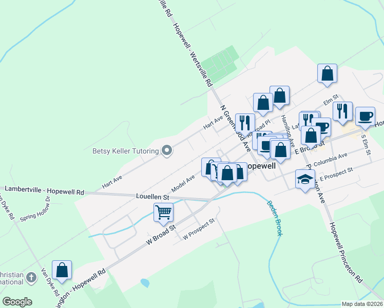 map of restaurants, bars, coffee shops, grocery stores, and more near 1 Newell Place in Hopewell