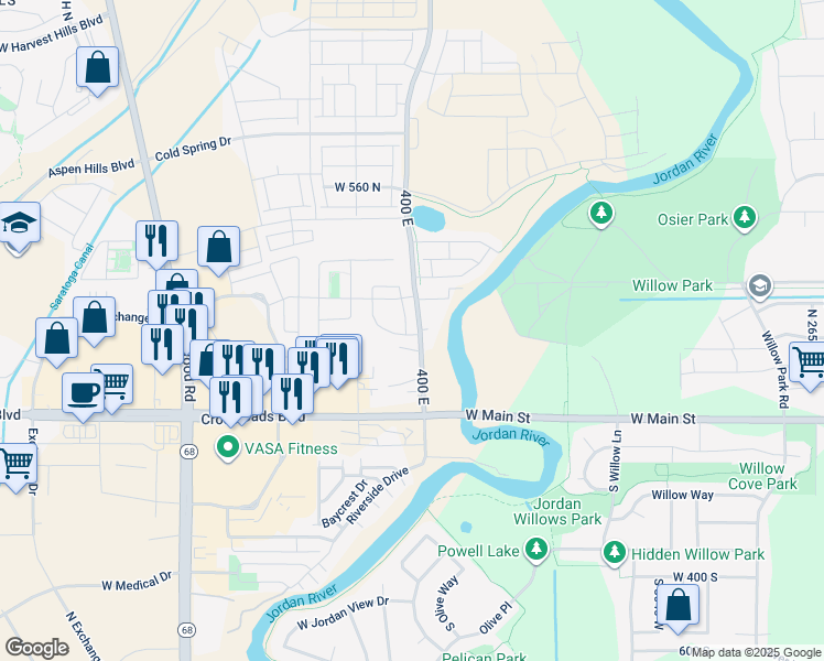 map of restaurants, bars, coffee shops, grocery stores, and more near 1558 400 East in Saratoga Springs