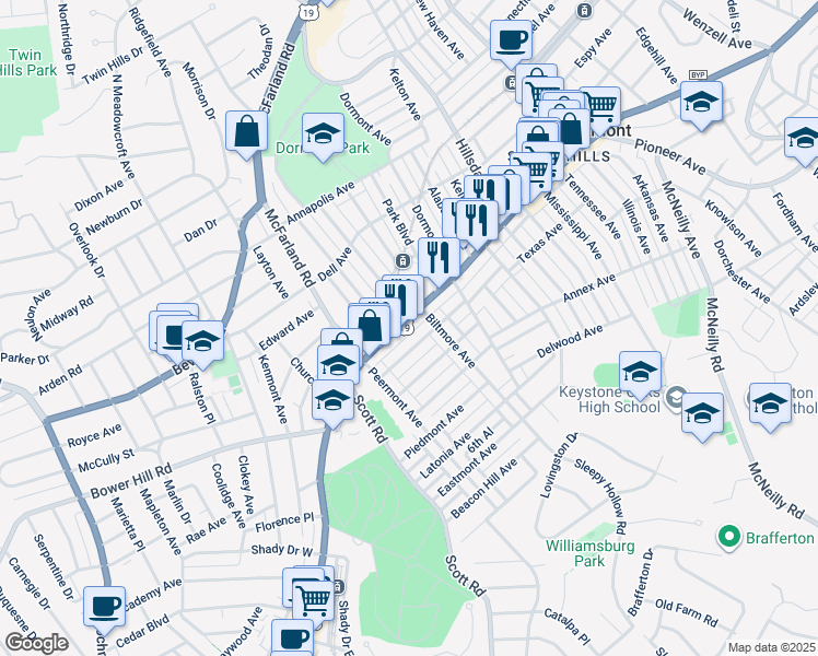 map of restaurants, bars, coffee shops, grocery stores, and more near 3201 West Liberty Avenue in Pittsburgh