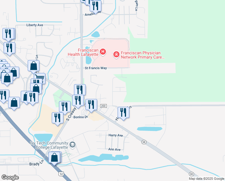 map of restaurants, bars, coffee shops, grocery stores, and more near 3784 Winston Drive in Lafayette
