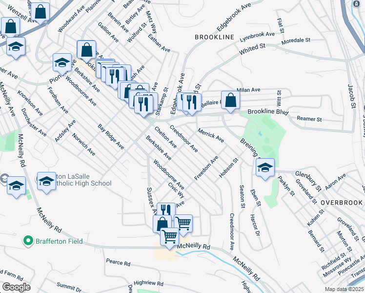 map of restaurants, bars, coffee shops, grocery stores, and more near in Allegheny County