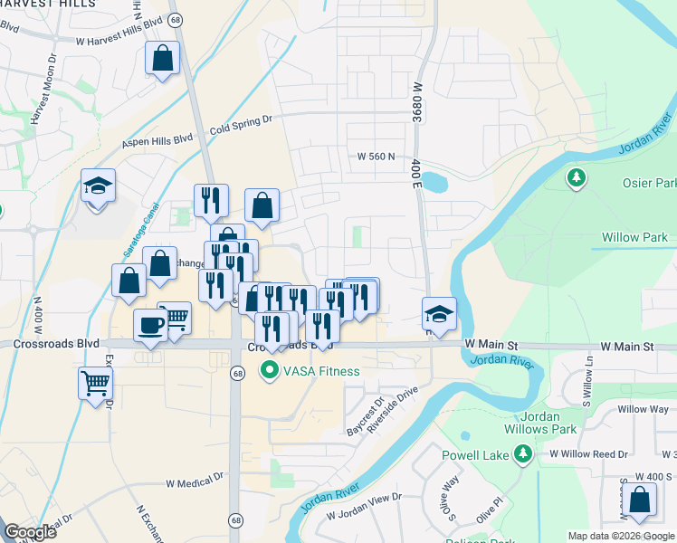 map of restaurants, bars, coffee shops, grocery stores, and more near 1570 Venetian Way in Saratoga Springs