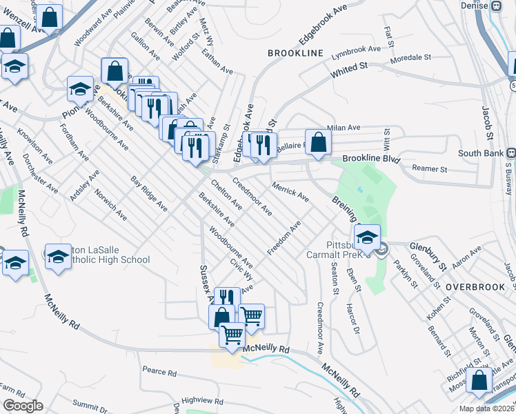 map of restaurants, bars, coffee shops, grocery stores, and more near in Allegheny County