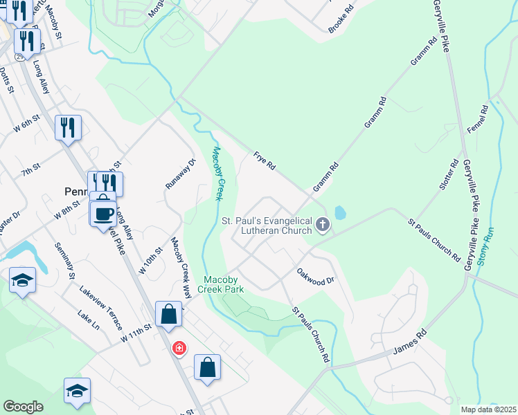 map of restaurants, bars, coffee shops, grocery stores, and more near 1018 Cedarbrook Lane in Pennsburg
