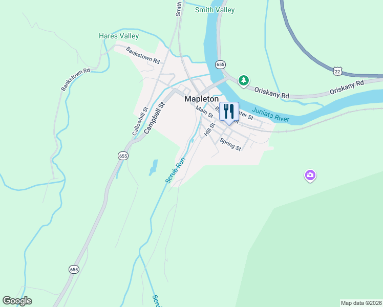map of restaurants, bars, coffee shops, grocery stores, and more near Hill Street in Mapleton