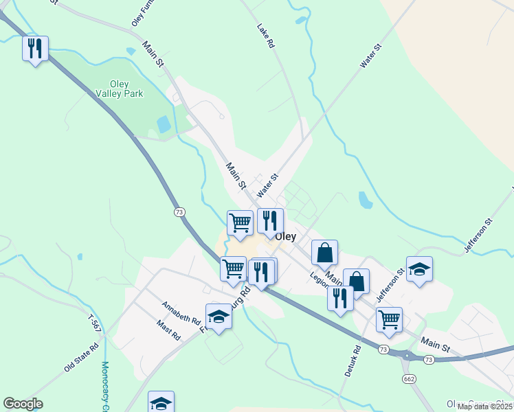 map of restaurants, bars, coffee shops, grocery stores, and more near 220 Main Street in Oley